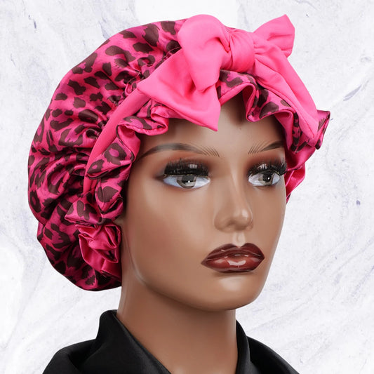 Bow Leopard Print Bonnet
